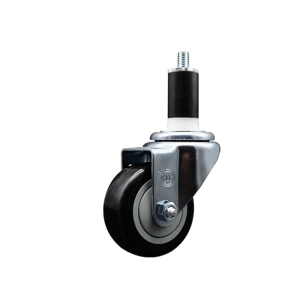 3'' SS Black Poly Wheel Swivel 1-3/8'' Expanding Stem Caster